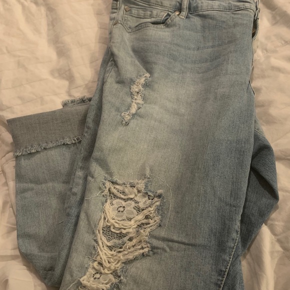 Torrid distressed jeans with lace backing
